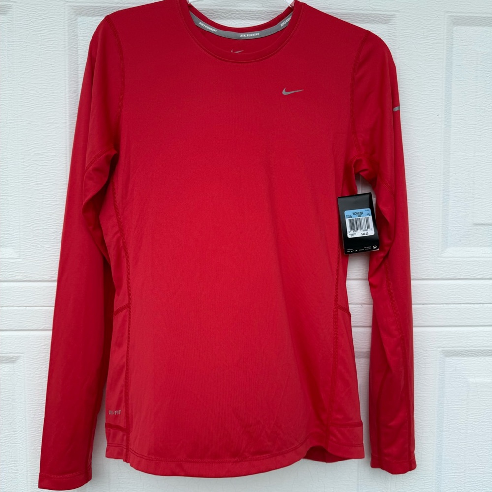 Nike Women's Dri-FIT Miler Long Sleeve Running Shirt 662 (Tomato Red) Medium.